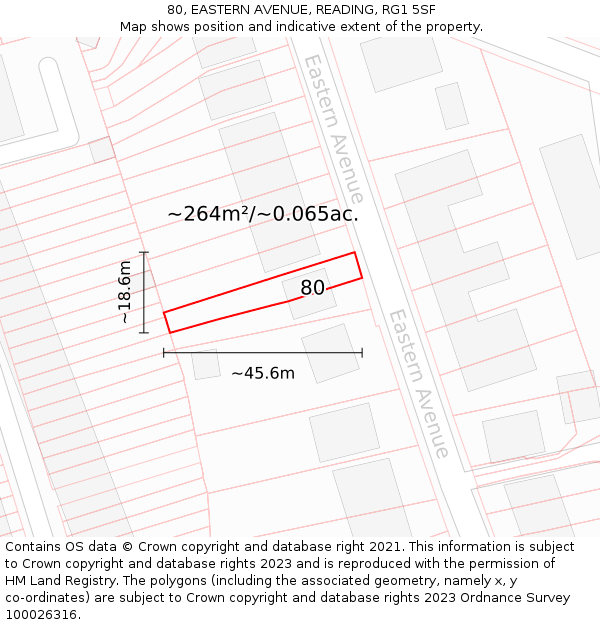 80, EASTERN AVENUE, READING, RG1 5SF: Plot and title map