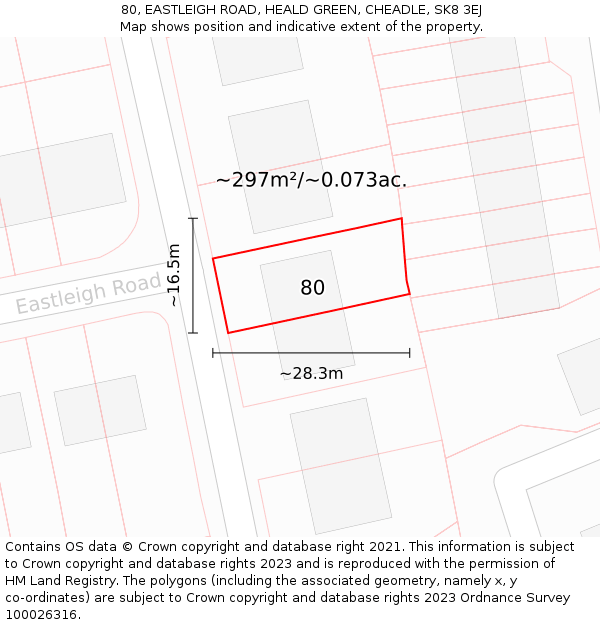80, EASTLEIGH ROAD, HEALD GREEN, CHEADLE, SK8 3EJ: Plot and title map