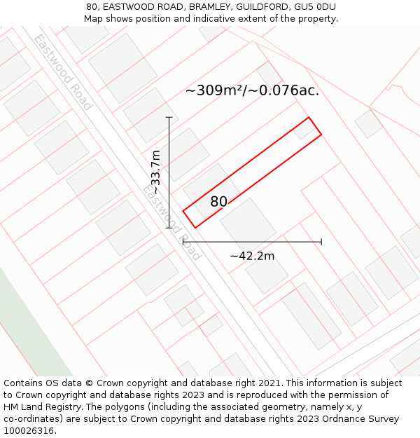 80, EASTWOOD ROAD, BRAMLEY, GUILDFORD, GU5 0DU: Plot and title map