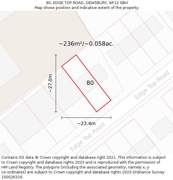 80, EDGE TOP ROAD, DEWSBURY, WF12 0BH: Plot and title map