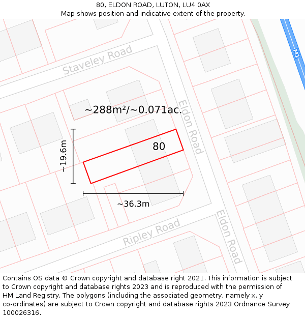 80, ELDON ROAD, LUTON, LU4 0AX: Plot and title map