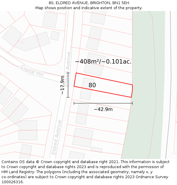80, ELDRED AVENUE, BRIGHTON, BN1 5EH: Plot and title map