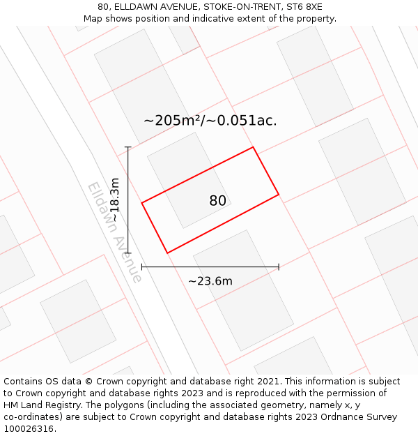 80, ELLDAWN AVENUE, STOKE-ON-TRENT, ST6 8XE: Plot and title map