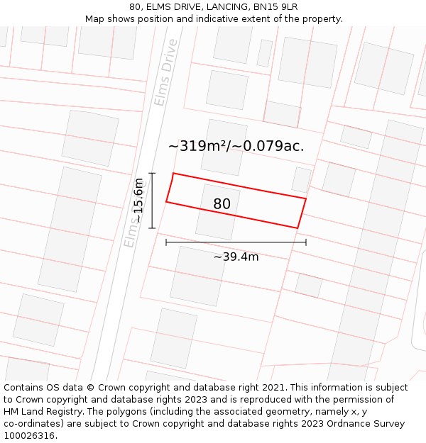 80, ELMS DRIVE, LANCING, BN15 9LR: Plot and title map