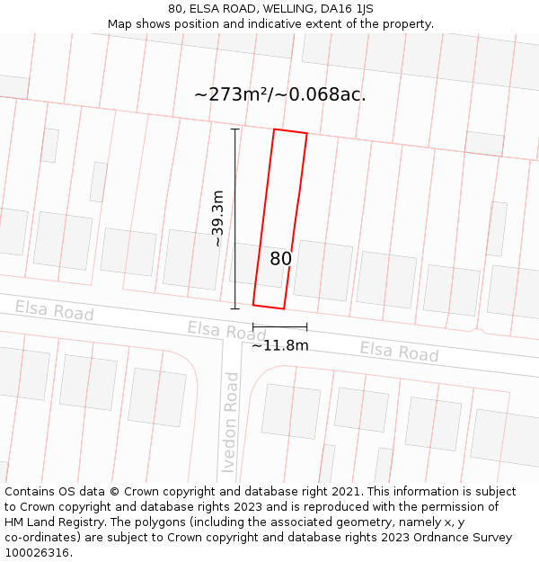 80, ELSA ROAD, WELLING, DA16 1JS: Plot and title map