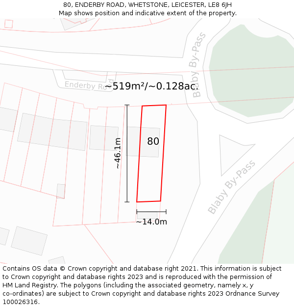80, ENDERBY ROAD, WHETSTONE, LEICESTER, LE8 6JH: Plot and title map