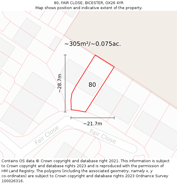 80, FAIR CLOSE, BICESTER, OX26 4YR: Plot and title map