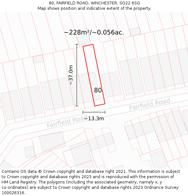 80, FAIRFIELD ROAD, WINCHESTER, SO22 6SG: Plot and title map