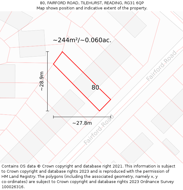 80, FAIRFORD ROAD, TILEHURST, READING, RG31 6QP: Plot and title map