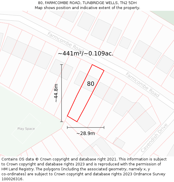80, FARMCOMBE ROAD, TUNBRIDGE WELLS, TN2 5DH: Plot and title map