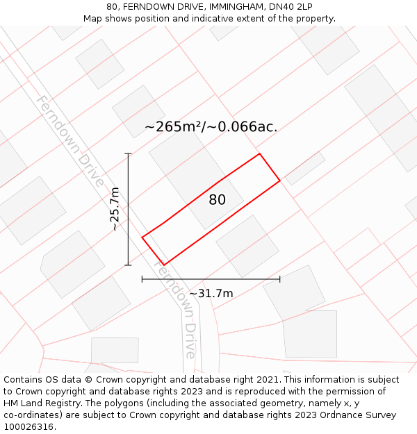 80, FERNDOWN DRIVE, IMMINGHAM, DN40 2LP: Plot and title map