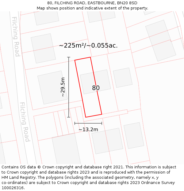 80, FILCHING ROAD, EASTBOURNE, BN20 8SD: Plot and title map