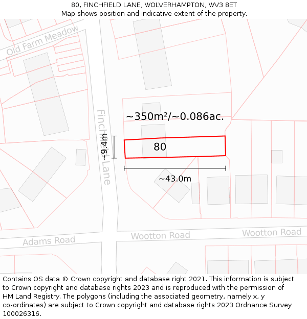 80, FINCHFIELD LANE, WOLVERHAMPTON, WV3 8ET: Plot and title map