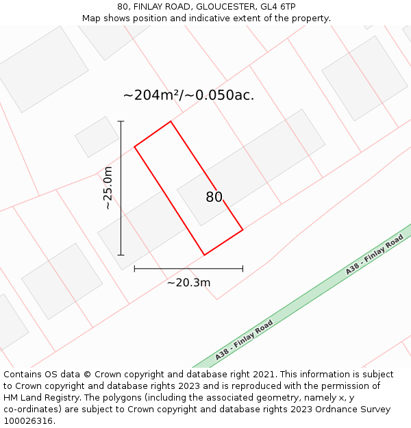 80, FINLAY ROAD, GLOUCESTER, GL4 6TP: Plot and title map