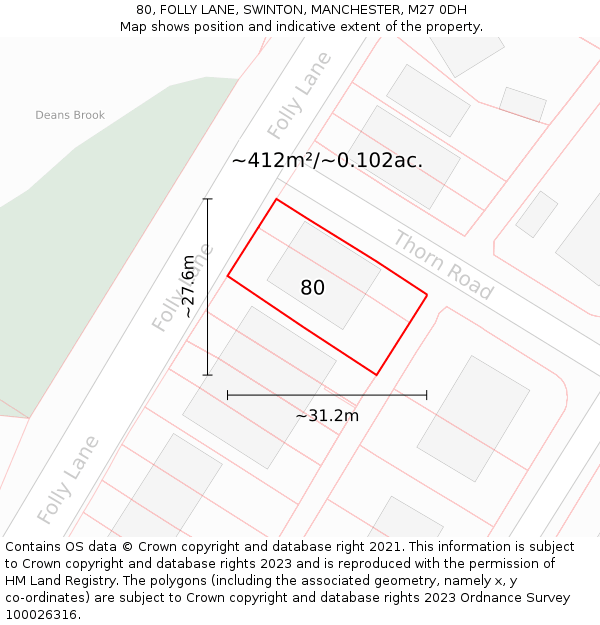 80, FOLLY LANE, SWINTON, MANCHESTER, M27 0DH: Plot and title map