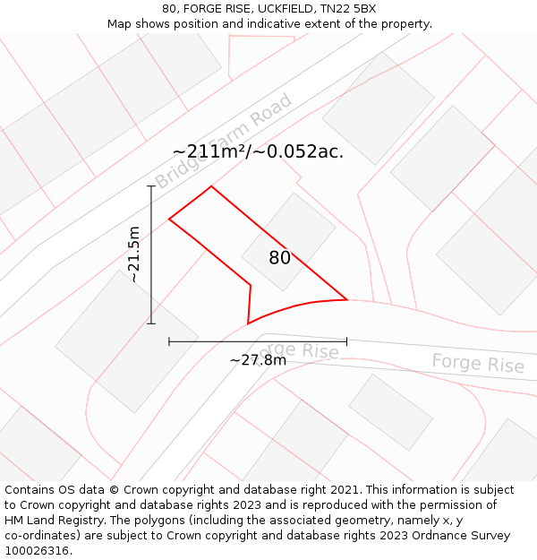80, FORGE RISE, UCKFIELD, TN22 5BX: Plot and title map