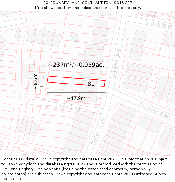 80, FOUNDRY LANE, SOUTHAMPTON, SO15 3FZ: Plot and title map