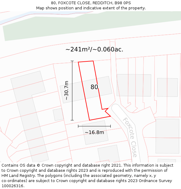 80, FOXCOTE CLOSE, REDDITCH, B98 0PS: Plot and title map