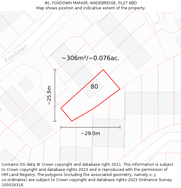 80, FOXDOWN MANOR, WADEBRIDGE, PL27 6BD: Plot and title map