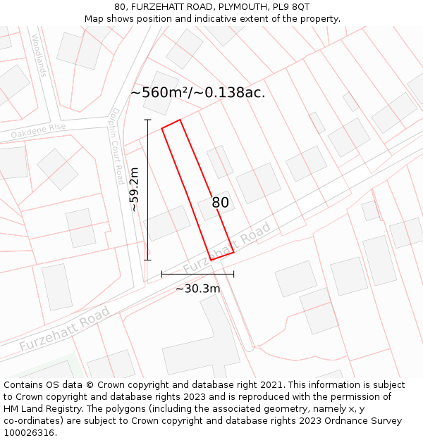 80, FURZEHATT ROAD, PLYMOUTH, PL9 8QT: Plot and title map