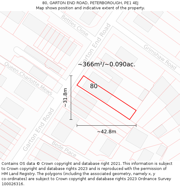 80, GARTON END ROAD, PETERBOROUGH, PE1 4EJ: Plot and title map