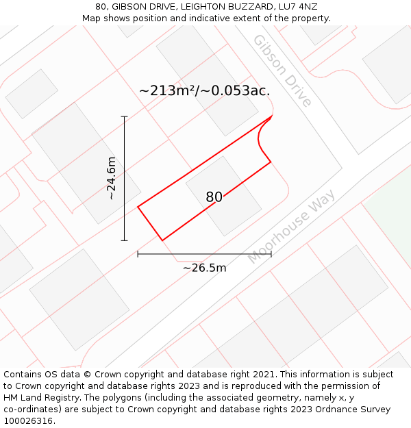 80, GIBSON DRIVE, LEIGHTON BUZZARD, LU7 4NZ: Plot and title map