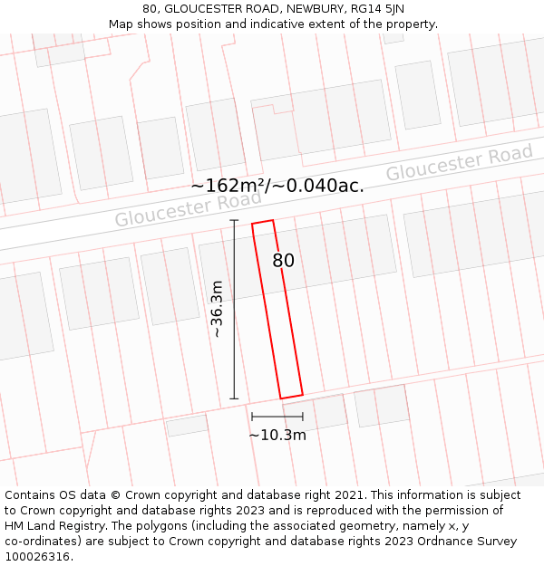 80, GLOUCESTER ROAD, NEWBURY, RG14 5JN: Plot and title map