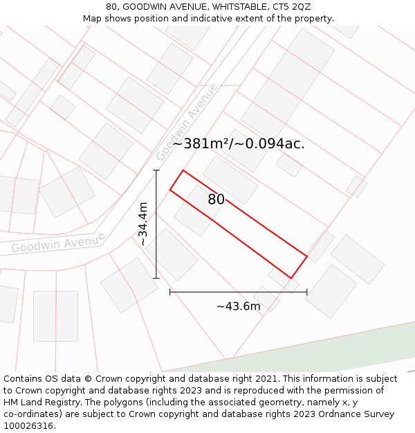 80, GOODWIN AVENUE, WHITSTABLE, CT5 2QZ: Plot and title map