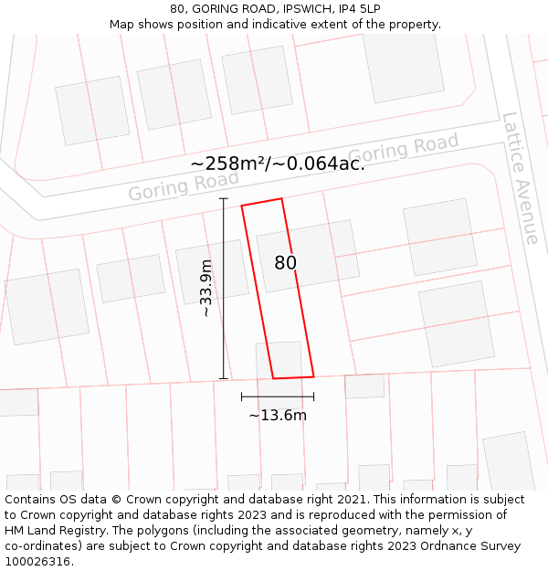 80, GORING ROAD, IPSWICH, IP4 5LP: Plot and title map