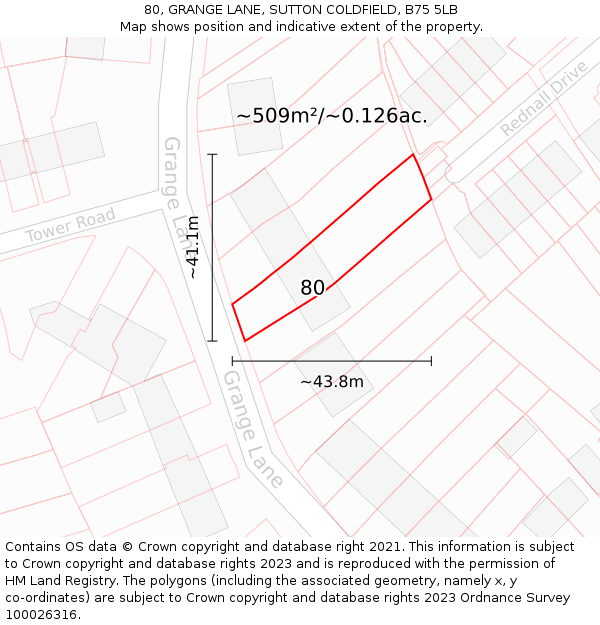 80, GRANGE LANE, SUTTON COLDFIELD, B75 5LB: Plot and title map