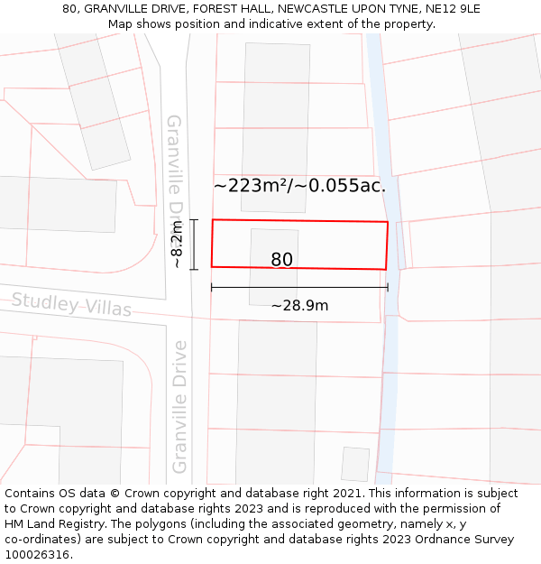 80, GRANVILLE DRIVE, FOREST HALL, NEWCASTLE UPON TYNE, NE12 9LE: Plot and title map
