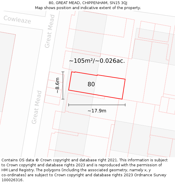 80, GREAT MEAD, CHIPPENHAM, SN15 3QJ: Plot and title map