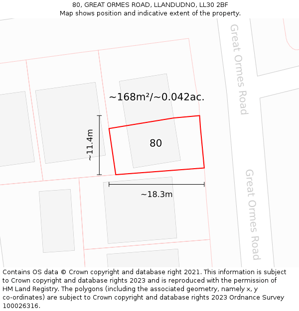 80, GREAT ORMES ROAD, LLANDUDNO, LL30 2BF: Plot and title map