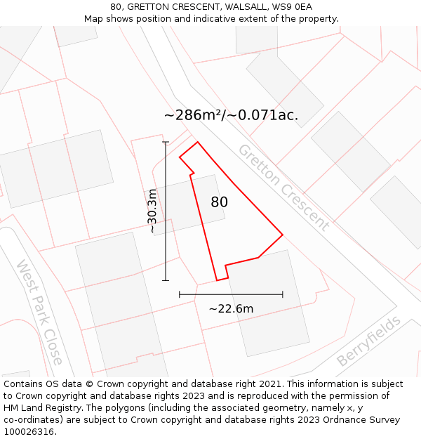 80, GRETTON CRESCENT, WALSALL, WS9 0EA: Plot and title map