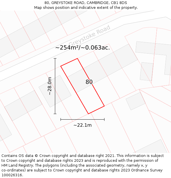 80, GREYSTOKE ROAD, CAMBRIDGE, CB1 8DS: Plot and title map