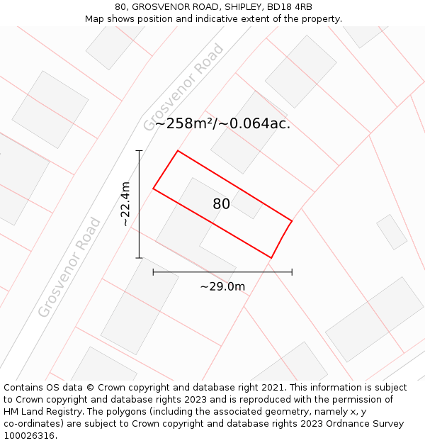 80, GROSVENOR ROAD, SHIPLEY, BD18 4RB: Plot and title map