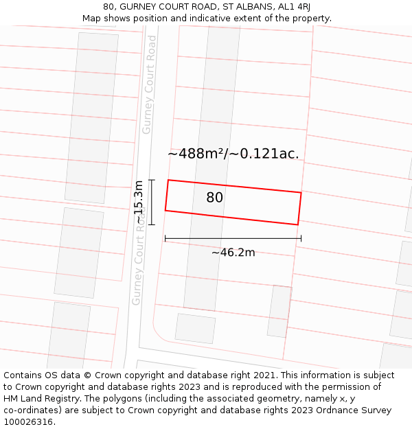 80, GURNEY COURT ROAD, ST ALBANS, AL1 4RJ: Plot and title map