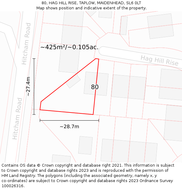 80, HAG HILL RISE, TAPLOW, MAIDENHEAD, SL6 0LT: Plot and title map