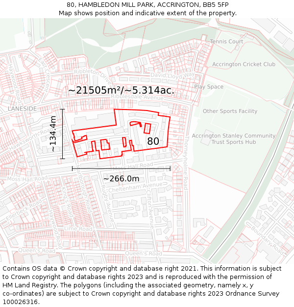80, HAMBLEDON MILL PARK, ACCRINGTON, BB5 5FP: Plot and title map