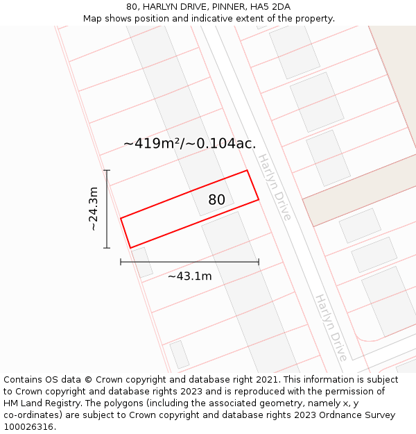80, HARLYN DRIVE, PINNER, HA5 2DA: Plot and title map