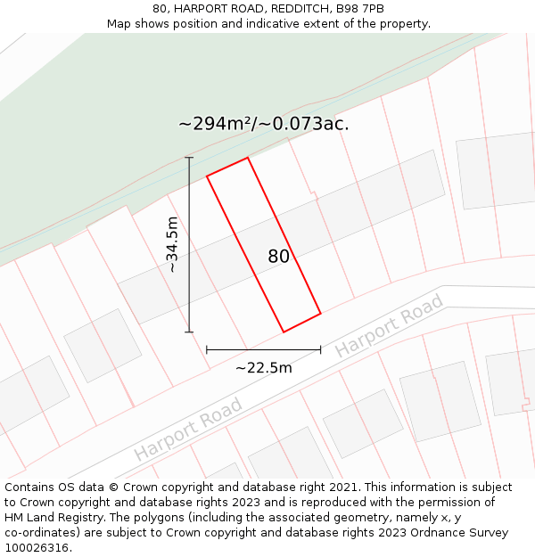 80, HARPORT ROAD, REDDITCH, B98 7PB: Plot and title map