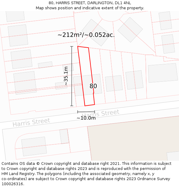 80, HARRIS STREET, DARLINGTON, DL1 4NL: Plot and title map