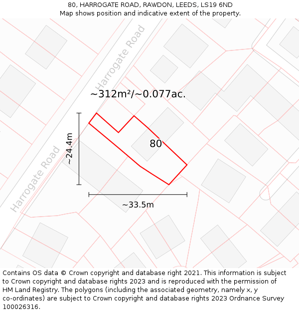80, HARROGATE ROAD, RAWDON, LEEDS, LS19 6ND: Plot and title map