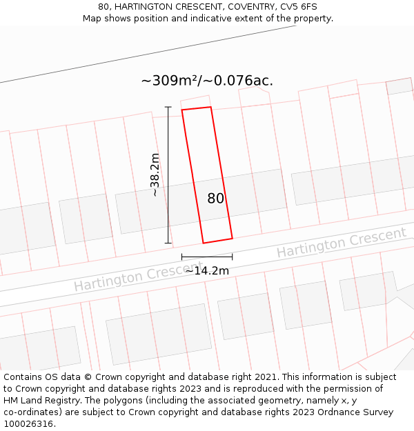 80, HARTINGTON CRESCENT, COVENTRY, CV5 6FS: Plot and title map
