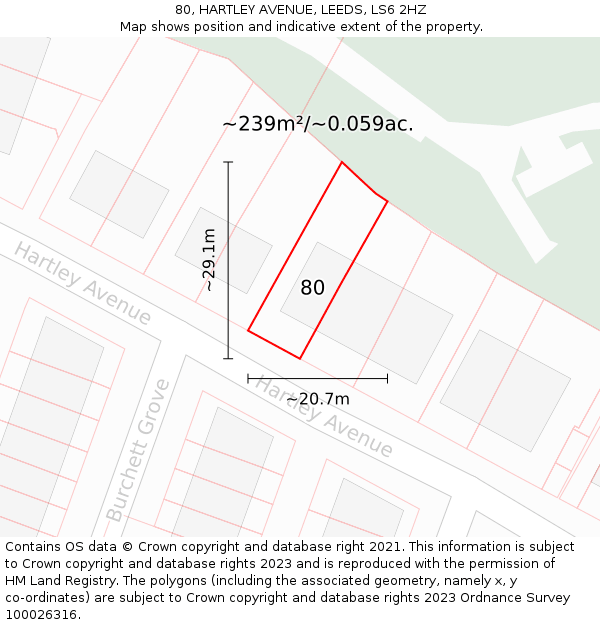 80, HARTLEY AVENUE, LEEDS, LS6 2HZ: Plot and title map