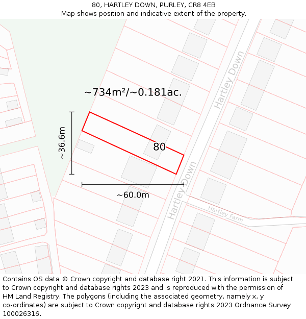 80, HARTLEY DOWN, PURLEY, CR8 4EB: Plot and title map