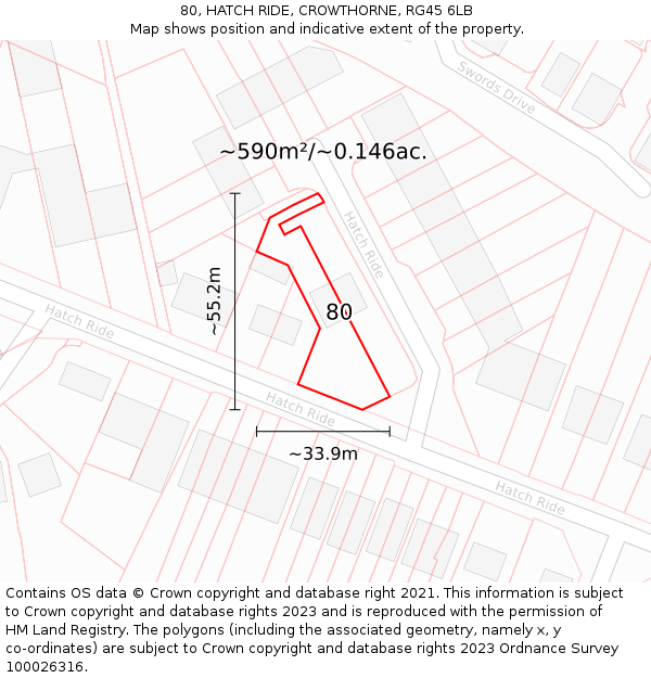 80, HATCH RIDE, CROWTHORNE, RG45 6LB: Plot and title map