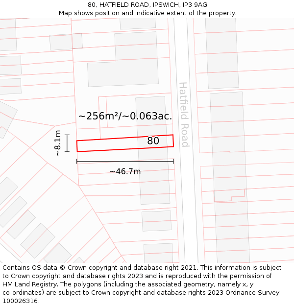 80, HATFIELD ROAD, IPSWICH, IP3 9AG: Plot and title map