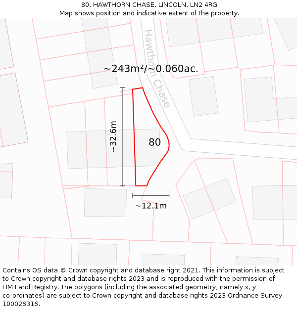 80, HAWTHORN CHASE, LINCOLN, LN2 4RG: Plot and title map