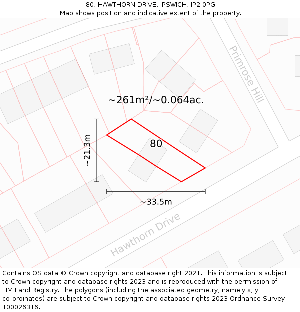 80, HAWTHORN DRIVE, IPSWICH, IP2 0PG: Plot and title map